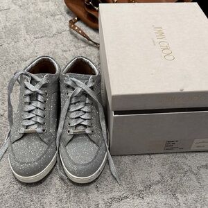 Jimmy Choo Silver Glitter Sneakers
